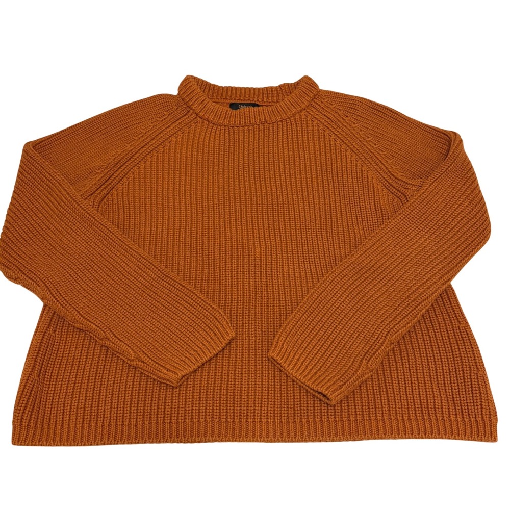 Quince 100% Organic Cotton Shaker Stitch Crewneck Sweater Rust Orange Women L